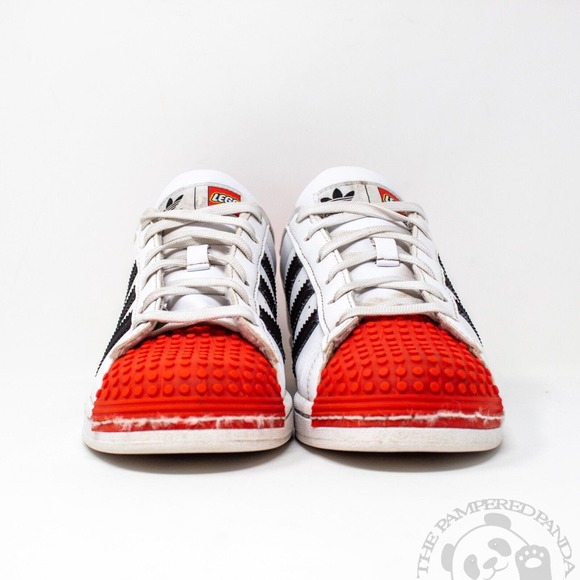 Adidas Superstar x Lego White Red Shoes RARE Casual Sneakers Size 5.5 H03955 - Picture 2 of 6